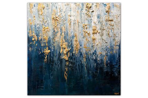 Blue And Gold Abstract Art Blue And Gold Painting With Black And