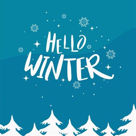 The Words Hello Winter Are Written In White On A Blue Background With