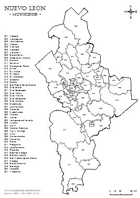_a los alumnos se les solicitara mapas con division politica en el cual identificaran diversas zonas, rios y montañas. Mapas de Nuevo León para colorear