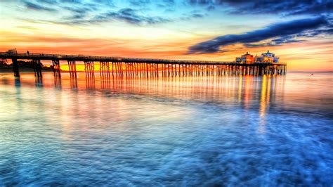 Landscape Pier Sea Sunset Wallpapers Hd Desktop And