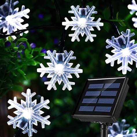 Zukuco 23ft 50 Led Solar Christmas Lights Outdoor Solar Snowflake