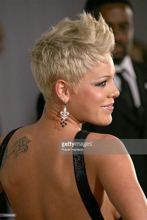 Singer Pink Arrives At The 49th Annual Grammy Awards At The Staples Funky Short Hair Pink