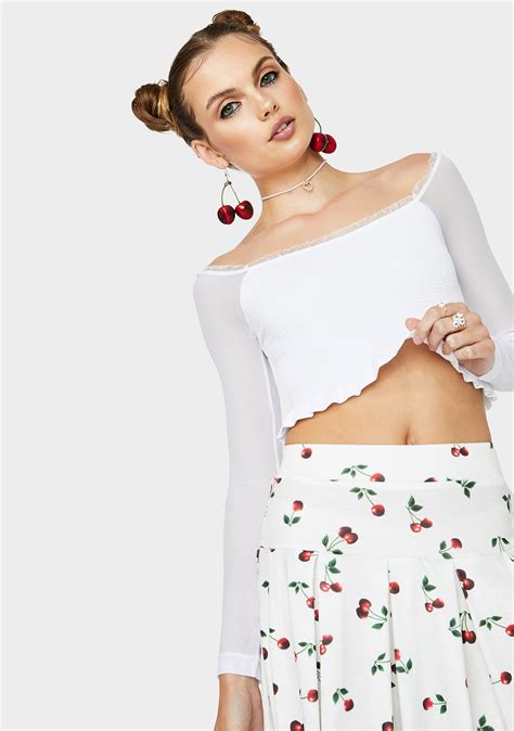 Sheer Sleeve Off The Shoulder Crop Top White Dolls Kill