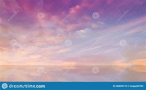 Lilac Blue Sunset Pink Sky Fluffy White Clouds On Gold Sunset Summer