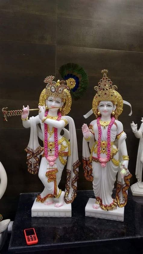 White Painted Radha Krishna Marble Statue For Worship Size 2 Feet At