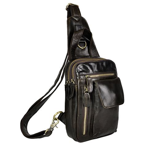 Unisex Real Leather Casual Chest Bag Sling Bag Design Daypack One Shoulder Bag Fashion Crossbody