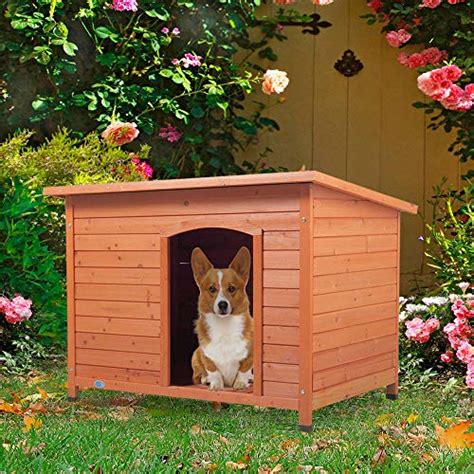 Coziwow Medium Outdoor Deluxe Slant Roofed Wood Dog Pet House Shelter
