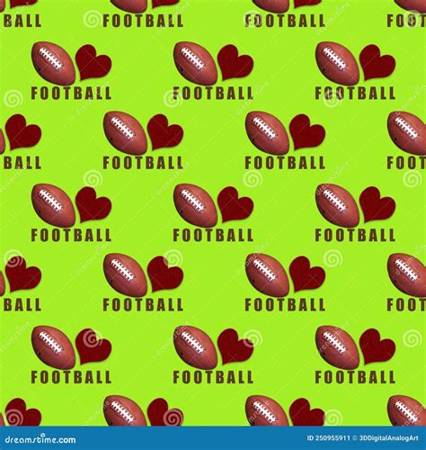 Seamless I Love Football Texture On A Green Background Stock