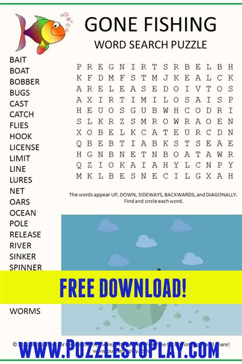 The Gone Fishing Word Search Puzzle Is All About Fish And The Sport Of