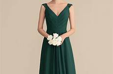 dress bridesmaid chiffon ruffle neck length lace princess floor line jjshouse dark green dresses