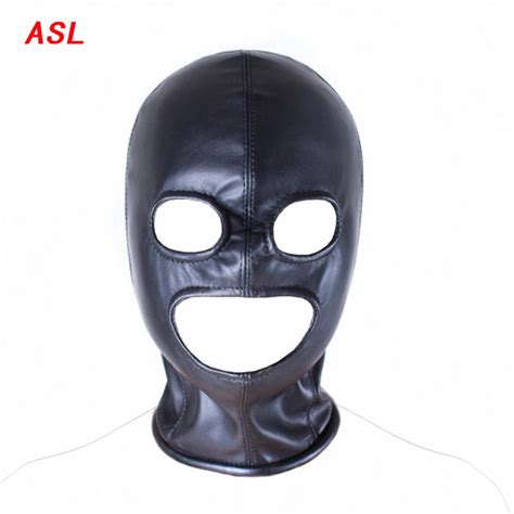 black soft pu leather gothic sex mask hood exposed mouth eyes fetish bdsm bondage masks gimp