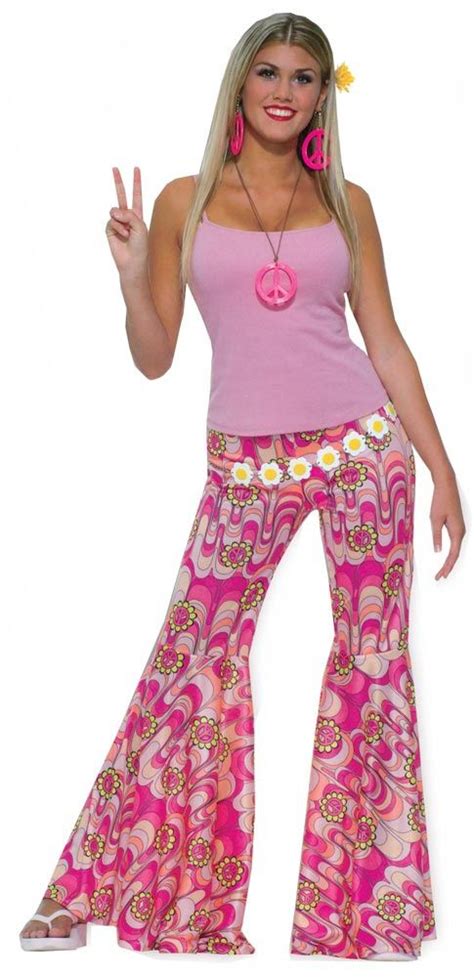 Seventies Fashion Women Home 70s Costumes For Women Womens Pink Flower Power Hippie