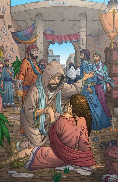 The Woman Caught In Adultery By Godsartist Jesus Christ Illustration