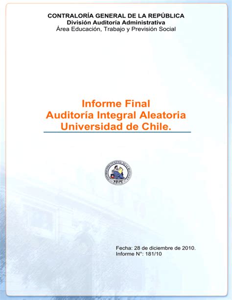 Informe Final N° 181 De 2010 Sobre AuditorÍa Integral