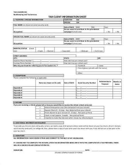 Have you spoken to another attorney about this case? 8+ Client Information Sheet Templates - Word Excel PDF ...