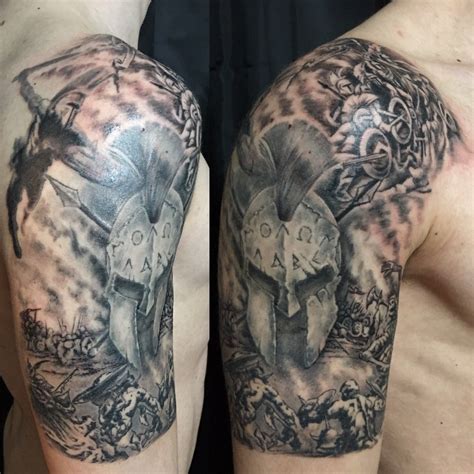 Kick back, relax and enjoy the fun and quirky things you will find here. Spartan warrior black and grey half sleeve tattoo | Sleeve ...