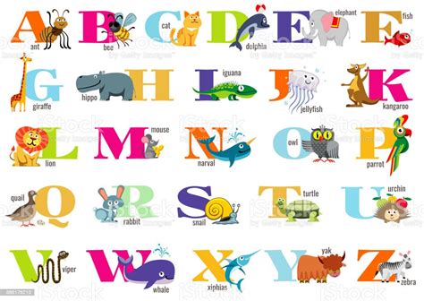 English Alphabet For Children With Cute Animals Stock Vector Art And More