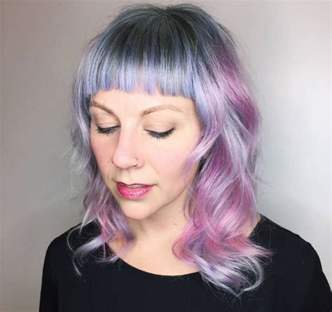 Pin By Lauren Zhuo On Bangs Purple Hair Long Hair