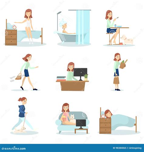 Woman Daily Routine Stock Vector Illustration Of Life 98384065