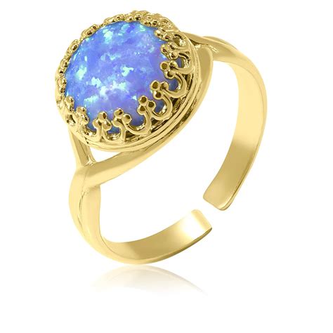 14k Gold Plated Over 925 Sterling Silver Blue Opal Ring