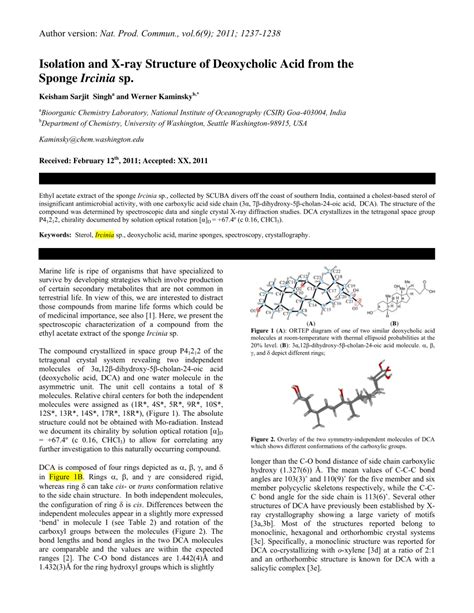 Pdf Isolation And X Ray Structure Of Deoxycholic Acid From The Sponge Ircinia Sp