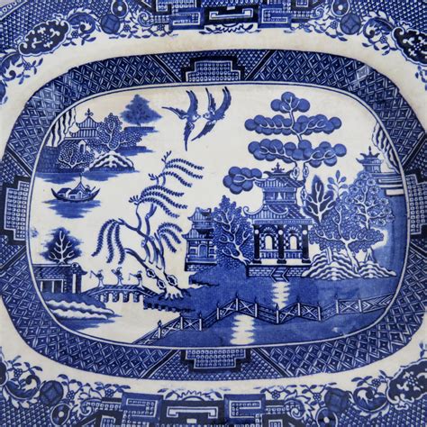 Antique Sataffordshire Willow Pattern Meat Plate Blue And White