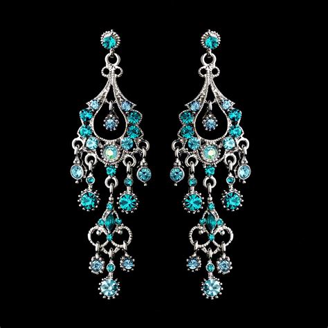 Promise Antique Silver Crystal Chandelier Earrings Teal Crystal