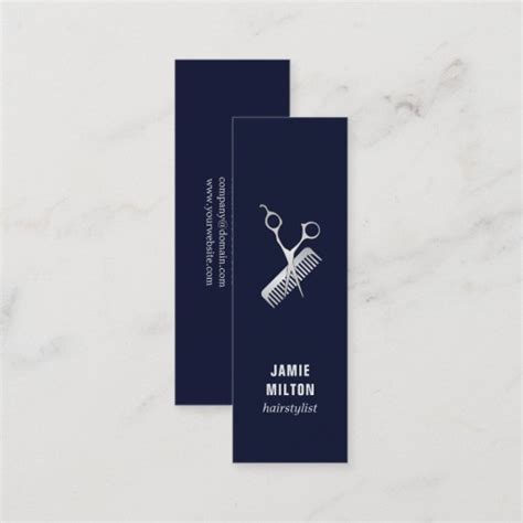 Modern Elegant Blue Faux Silver Scissor Comb Mini Business Card