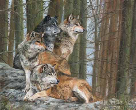 Four Wolves Painting By David Stribbling Fine Art America