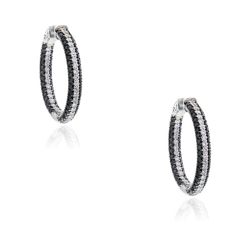 14k White Gold 824ctw Black And White Diamond Hoop Earrings