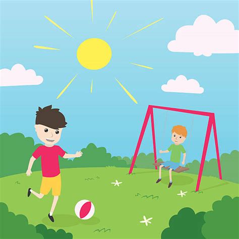 Royalty Free Illustration Of Boys Playing Soccer In Garden Together