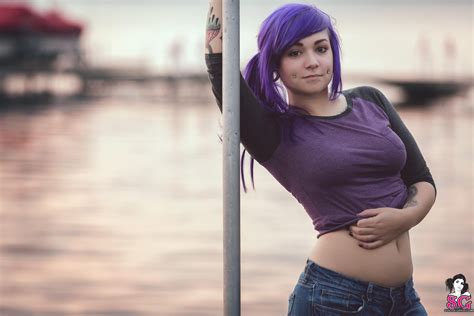 Suicide Girls Purple Hair Women Women Outdoors Piercing