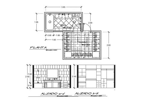 Plan And Sectional Detail Of Sanitary Bathroom Layout File In Autocad