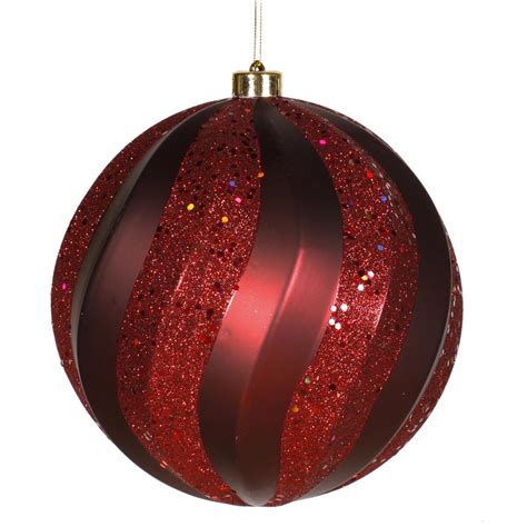 8 Inch Matte Glitter Swirl Christmas Ball Ornament Burgundy M112105