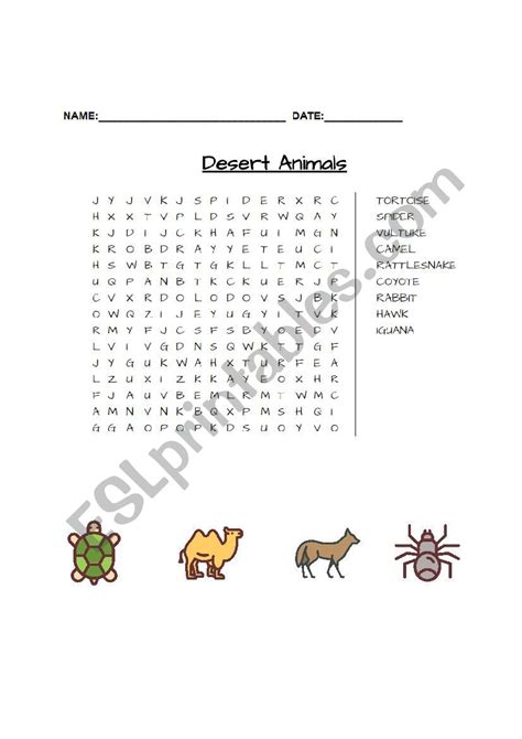 Desert Animals Word Search Esl Worksheet By Tatals