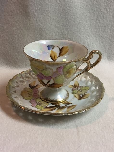 Vintage Japan Sterling China Iridescent Teacup And Saucer With Etsy Tea Cups Tea Cups