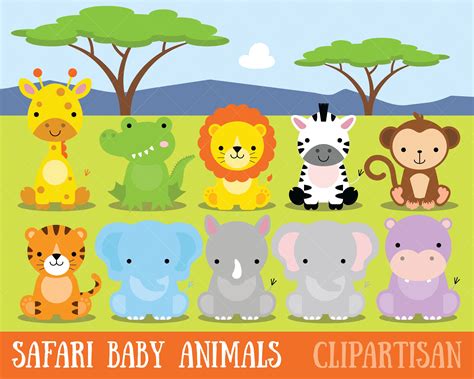 Safari Baby Animals Clipart Jungle Animals Clipart Zoo Etsy