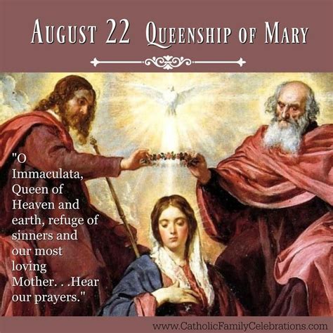 Feast Of The Queenship Of Mary 22 August Catholic Quotes Catholic Prayers Catholic Saints