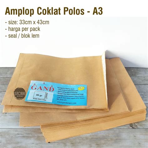 Jual Gand Amplop Coklat Samson Kraft Polos Seal A3 33cm X 43cm Per Pack