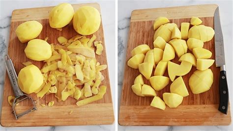 Eplucher Couper Les Pommes De Terre En Gros Cubes Cuisine Culinaire