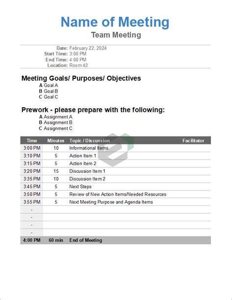 Meeting Agenda List Free Excel Templates And Dashboards