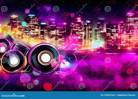 Neon Music Speakers On Black Background Neural Network Ai Generated Stock Illustration