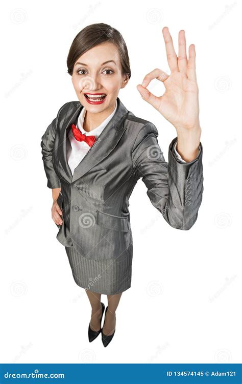 Happy Emotion Business Lady Showing Ok And Looking In Camera Stock