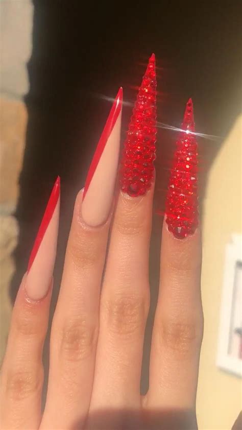 Red Swarovski Crystal Stiletto Nails ♥️ Frenchnailsimages Red