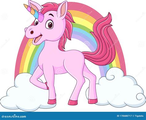 Cute Baby Unicorn With Clouds And Rainbow Stock Vector Illustration