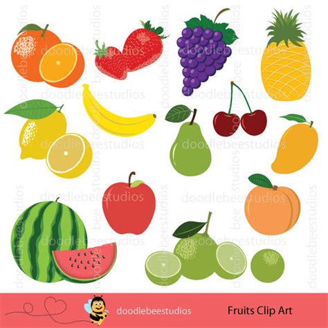 Fruits Clipart Clip Art Set Apple Orange Strawberry Grapes