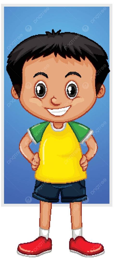 Happy Boy In Yellow Shirt Colorful Clip Art Drawing Vector Colorful