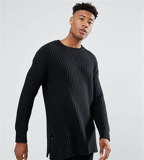 Asos Tall Oversized Textured Sweater In Black Black Pullover Men