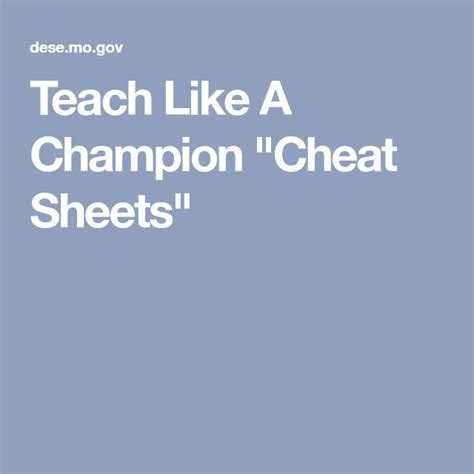teach like a champion cheat sheets teach like a champion teaching strategies teaching