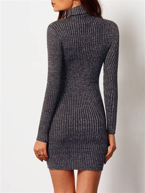 Black Turtleneck Long Sleeve Bodycon Sweater Dress Sheinsheinside